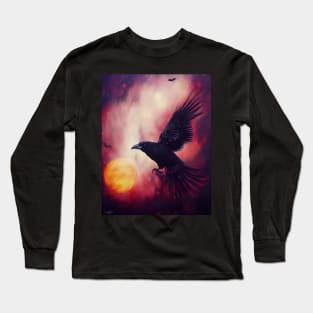 Crow halloween pumpkin in galaxy Long Sleeve T-Shirt